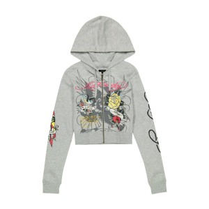 Ed Hardy Brave Eagle Cropped Hoodie Hettegenser Dame Grå | UA2365948