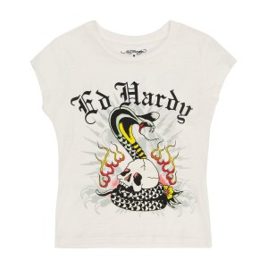 Ed Hardy Cobra Burnout Cap Sleeve Tee Baby Tees Dame Hvite | WL0398562