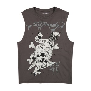 Ed Hardy DG Skull Mens Cut Off Tee T-skjorte Herre Grå | NH6012894