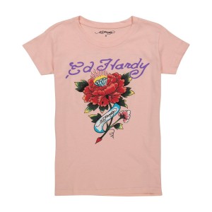 Ed Hardy Diamond Flower Fitted Tee Topper Dame Rosa | CZ9641703