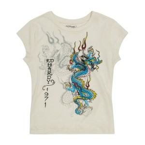 Ed Hardy Dragon Cap Sleeve Tee Baby Tees Dame Hvite | ST2456871