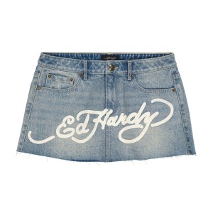 Ed Hardy Dragon Denim Mini Skirt Bukse Dame Lyse Lyseblå | OB9841735