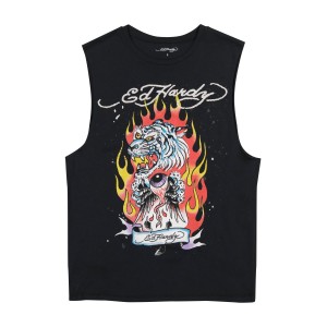 Ed Hardy Fire Tiger Mens Cut Off Tee T-skjorte Herre Svarte | SE5439820