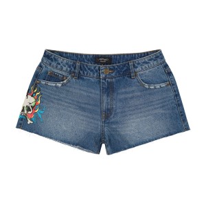 Ed Hardy Flame Skull Denim Shorts Bukse Dame Retro Medium | GW5240367