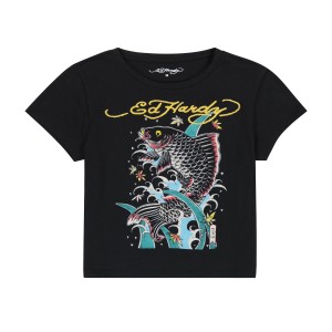 Ed Hardy Koi Splash Baby Tee Baby Tees Dame Svarte | BM9378104