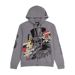 Ed Hardy LKS Skull Hoodie Hettegenser Herre Lyse Grå | YP2186593