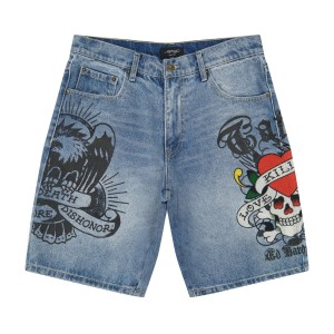 Ed Hardy LKS Skull Skater Short Bukse Herre Lyse Lyseblå | DO6381954