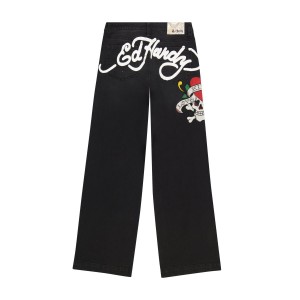 Ed Hardy LKS Skull Wide Leg Jean Denim Dame Svarte | YG4615208