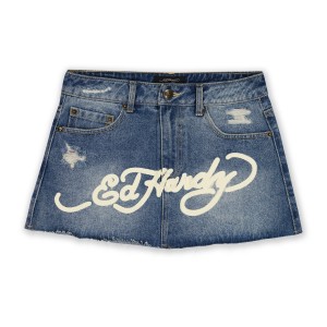 Ed Hardy Multi Tattoo Denim Mini Skirt Bukse Dame Lyseblå | JI3157804