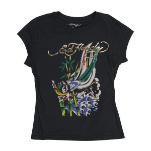 Ed Hardy Peacock Cap Sleeve Tee Baby Tees Dame Svarte | OU6453927