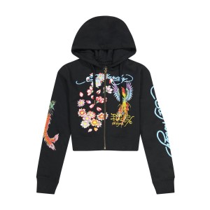 Ed Hardy Phoenix Cropped Hoodie Hettegenser Dame Svarte | IV0357129