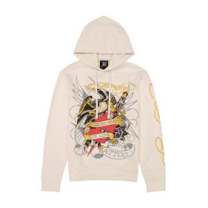 Ed Hardy Pierced Eagle Mens Hoodie Hettegenser Herre Hvite | PD6237480