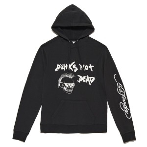 Ed Hardy Puff Glitter Punks Not Dead Hoodie Hettegenser Herre Svarte | RC5412769