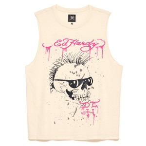 Ed Hardy Punk Skull Cut Off Tee T-skjorte Herre Hvite | OY4172368