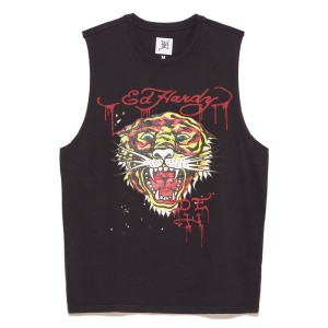 Ed Hardy Retro Tiger Cut Off Tee T-skjorte Herre Svarte | XY9215834