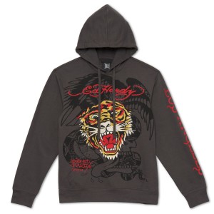 Ed Hardy Retro Tiger Hoodie Hettegenser Herre Grå | NF7064259