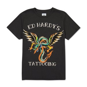 Ed Hardy Rhinestone Dragon Wings T-skjorte Herre Svarte | JC0831945