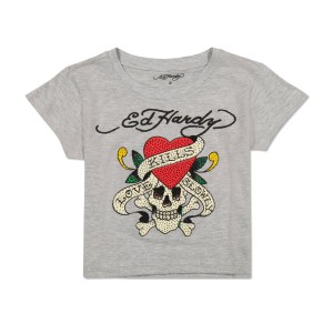 Ed Hardy Rhinestone LKS Skull Baby Tee Baby Tees Dame Grå | BI8214753