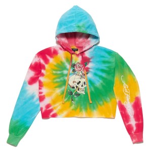 Ed Hardy Rose Skull Cropped Fleece Hoodie Hettegenser Dame Multicolor | WS3178695