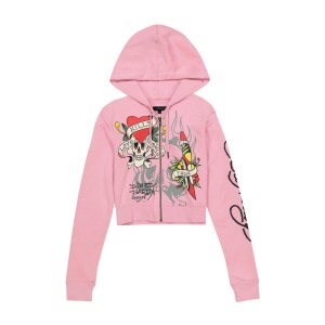 Ed Hardy Tiger Dagger Zip Front Hoodie Hettegenser Dame Bubblegum | XC6310984