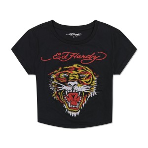 Ed Hardy Tiger Head Baby Tee Baby Tees Dame Svarte | GE4329850