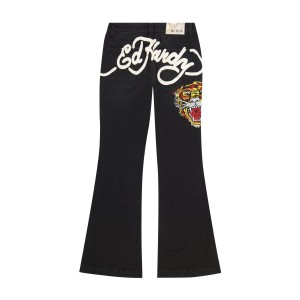 Ed Hardy Tiger Head Slim Flare Jean Bukse Dame Svarte | IA6579301