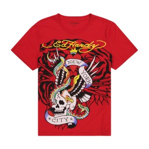 Ed Hardy Tiger NYC Eagle Tee T-skjorte Herre Rød | WY6198025