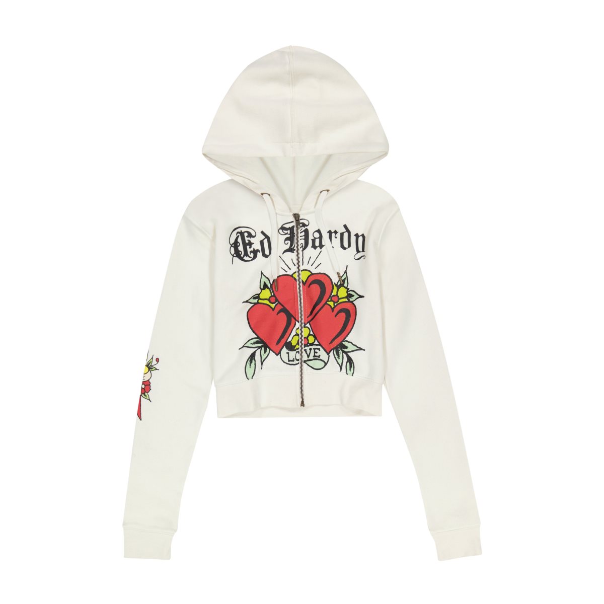 Ed Hardy 3 Hearts Cropped Hoodie Hettegenser Dame Grå | UP6294183