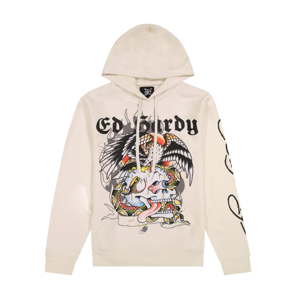 Ed Hardy Battle Skull Mens Hoodie Hettegenser Herre Hvite | EI4108926