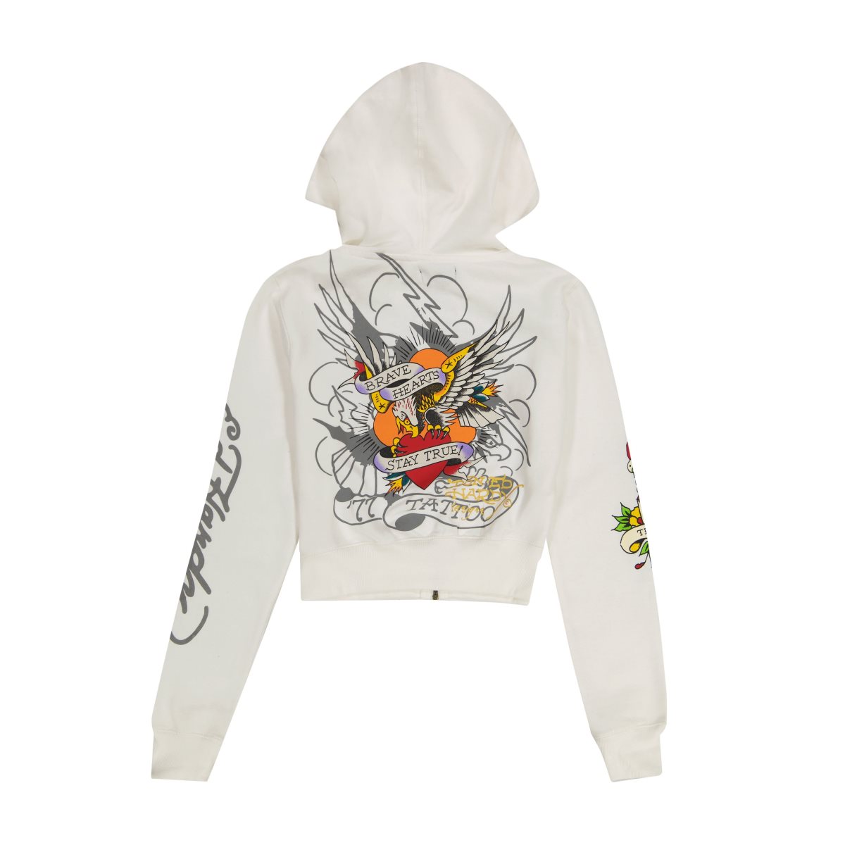 Ed Hardy Brave Eagle Cropped Hoodie Hettegenser Dame Hvite | GN4879031