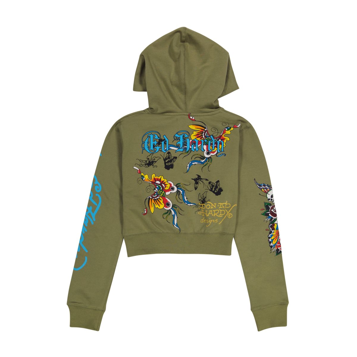 Ed Hardy Butterflies Cropped Hoodie Hettegenser Dame Olivengrønne | YM9567104