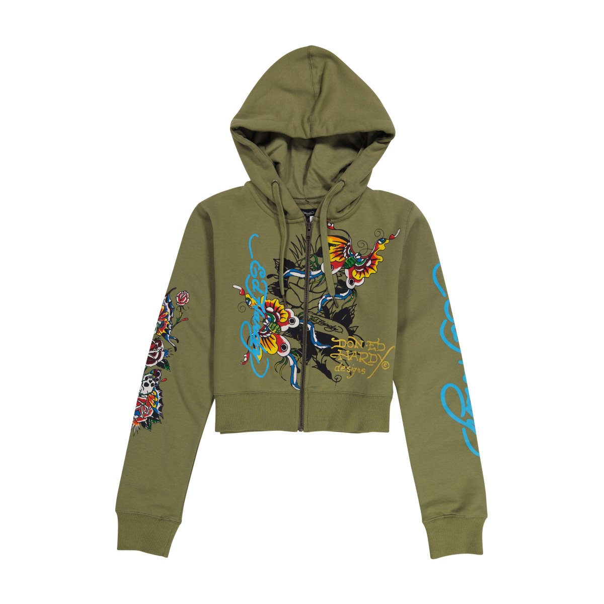 Ed Hardy Butterflies Cropped Hoodie Hettegenser Dame Olivengrønne | YM9567104