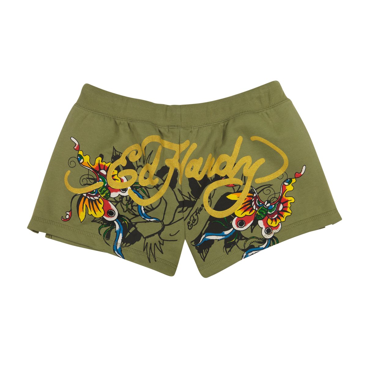 Ed Hardy Butterflies Fleece Short Bukse Dame Olivengrønne | MT1340657