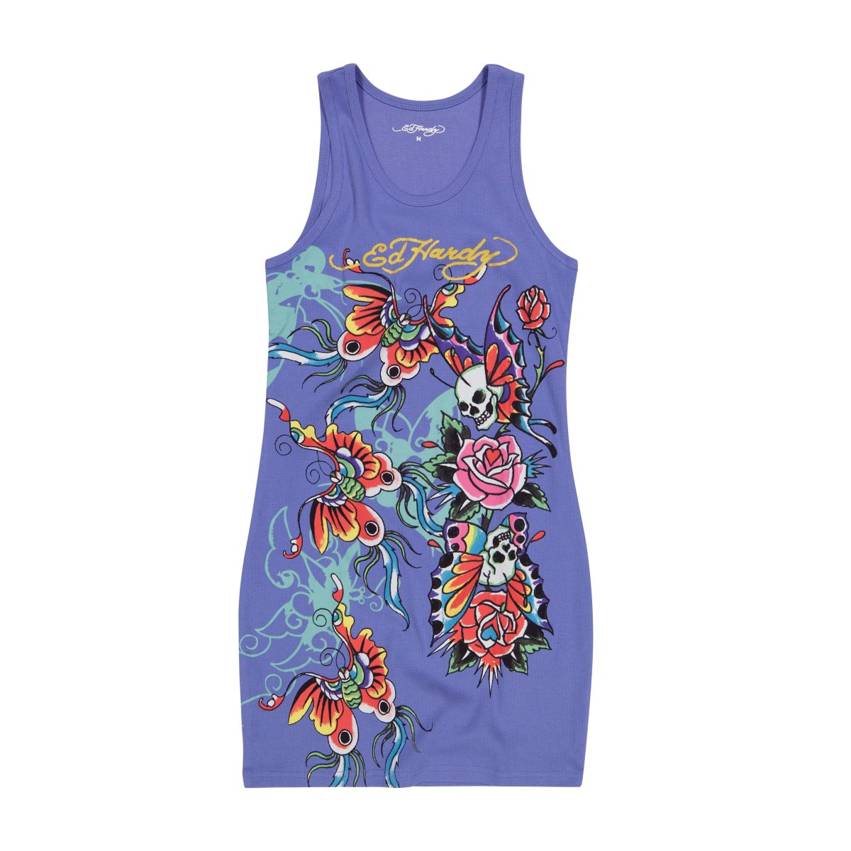 Ed Hardy Butterflies Rib Tank Dress Kjole Dame Blå | LG4560721