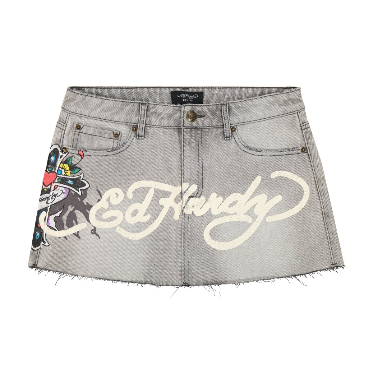 Ed Hardy Cross Denim Mini Skirt Bukse Dame Grå Lyseblå | VD4309178