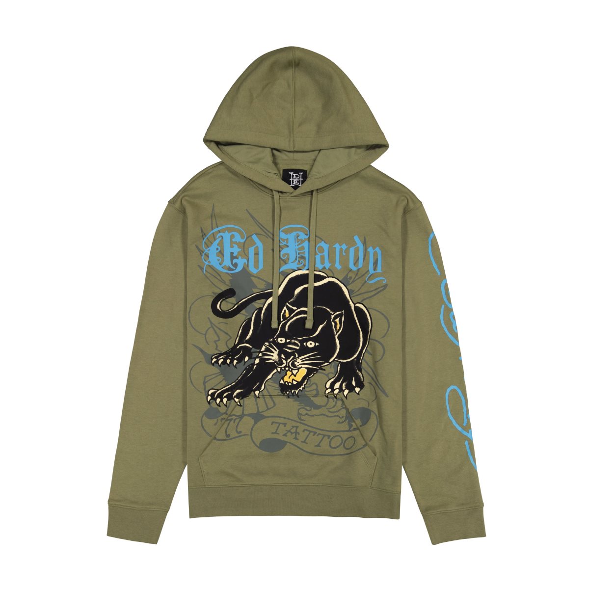 Ed Hardy Crouching Panther Mens Hoodie Hettegenser Herre Olivengrønne | MU4306571