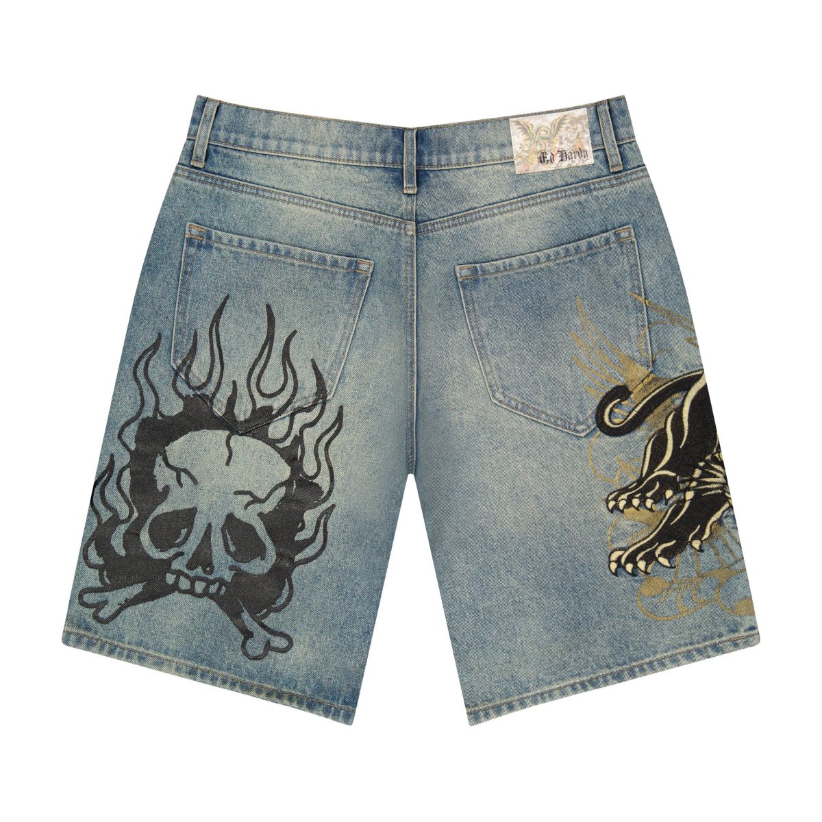 Ed Hardy Crouching Panther Skater Shorts Denim Herre Lyse | EV9243860