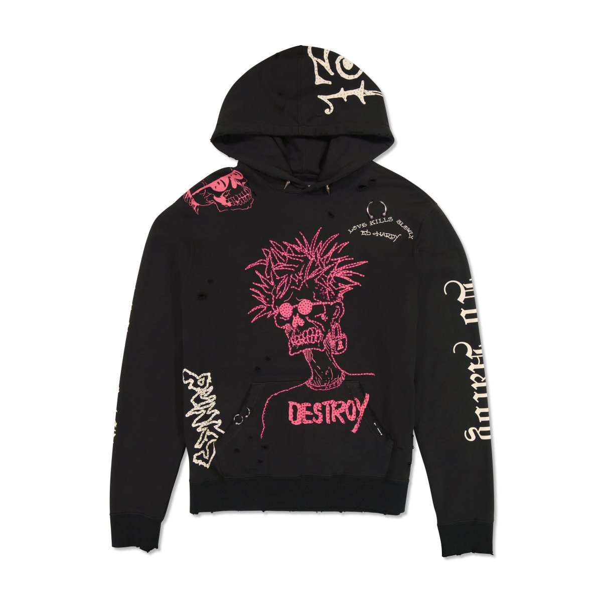 Ed Hardy Destroy Skele Hoodie Hettegenser Herre Svarte | SE2819467