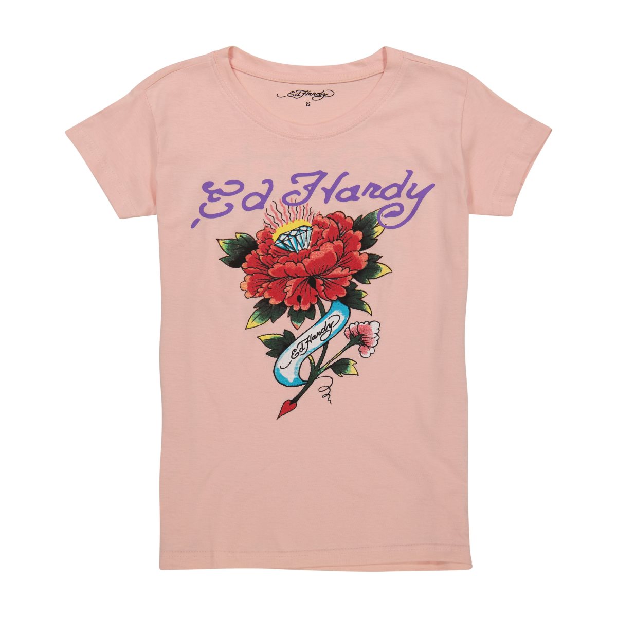 Ed Hardy Diamond Flower Fitted Tee Topper Dame Rosa | CZ9641703