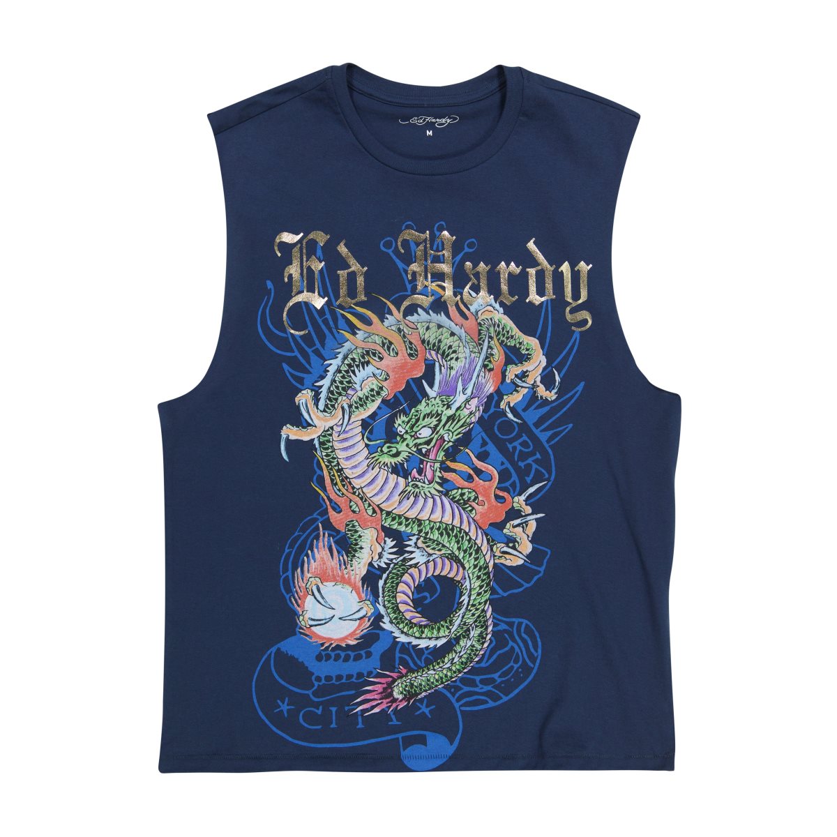 Ed Hardy Dragon Mens Cut Off Tee T-skjorte Herre Midnight | QO8075126