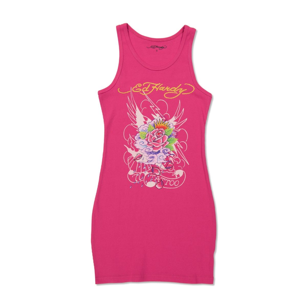 Ed Hardy Eagle Rose Rib Tank Dress Kjole Dame Rosa | YA7568092