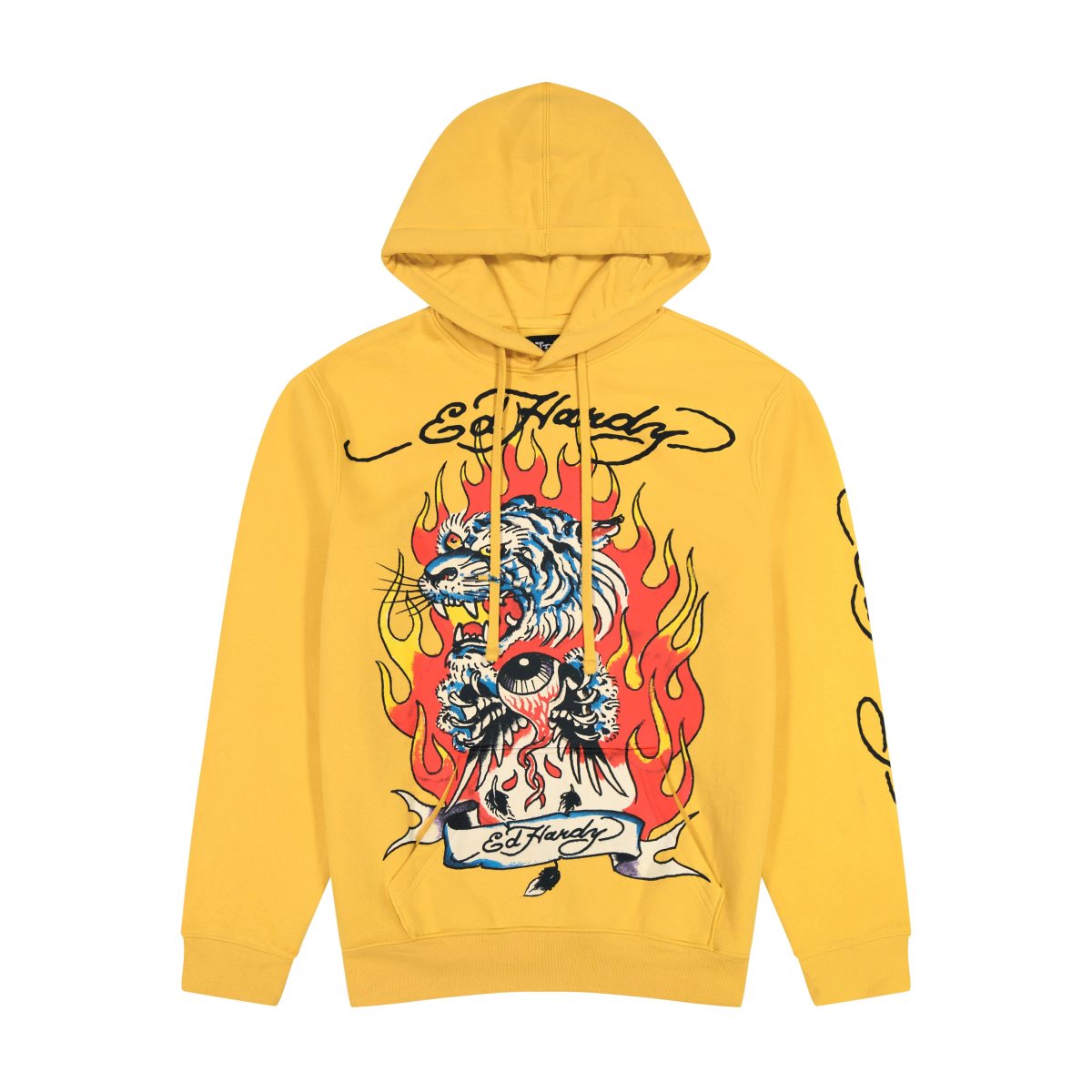 Ed Hardy Fire Tiger Golden Yellow Pullover Hoodie Hettegenser Herre Gul | CG9356872