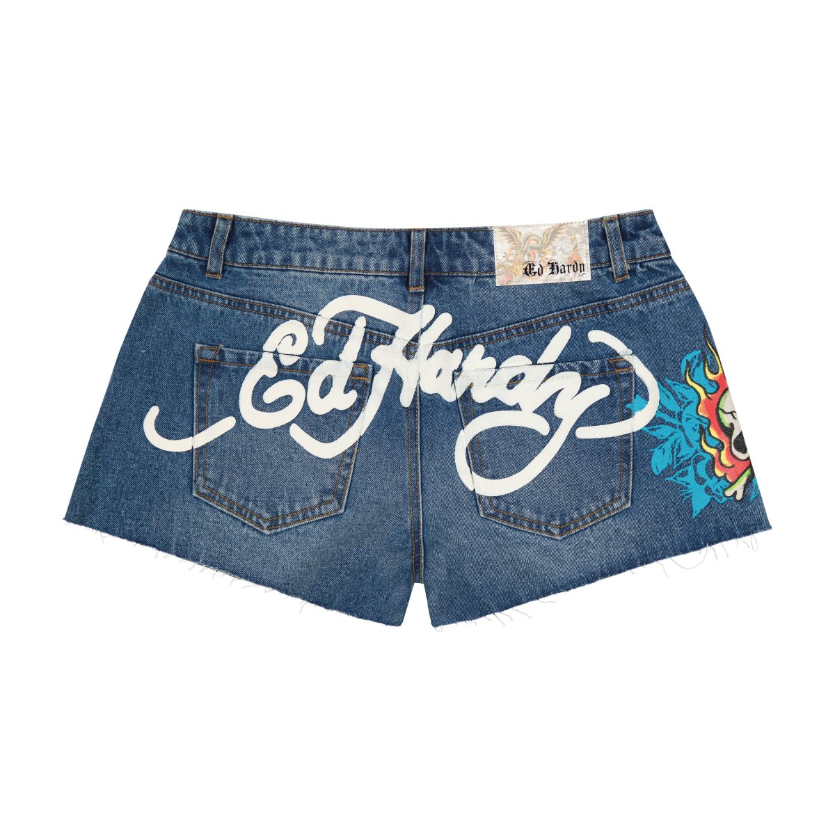 Ed Hardy Flame Skull Denim Shorts Bukse Dame Retro Medium | GW5240367