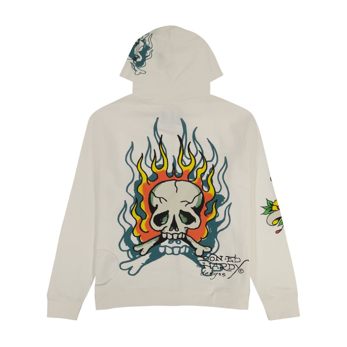 Ed Hardy Flame Skull Hoodie Hettegenser Herre Hvite | KS1267895