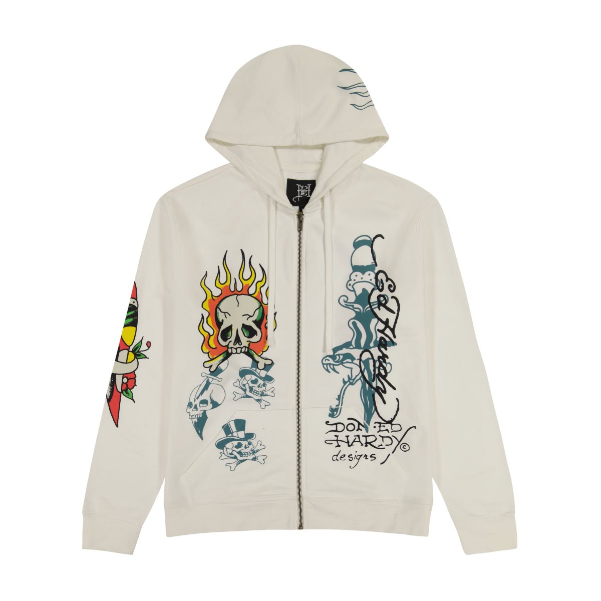 Ed Hardy Flame Skull Hoodie Hettegenser Herre Hvite | KS1267895