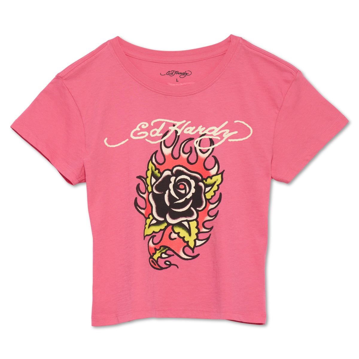 Ed Hardy Flaming Rose Y2k Tee Topper Dame Rosa | MN2048756