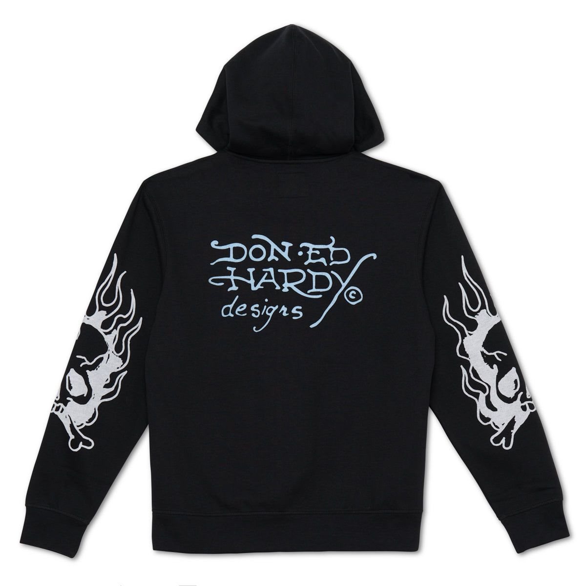 Ed Hardy Flaming Skull Hoodie Hettegenser Herre Svarte | JT1056897