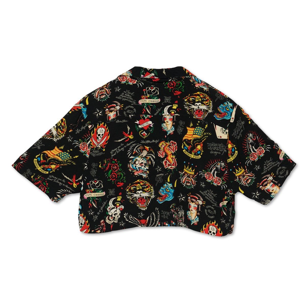 Ed Hardy Flashboard Cropped Camp Shirt (Bl) Topper Dame Svarte | LH3476951