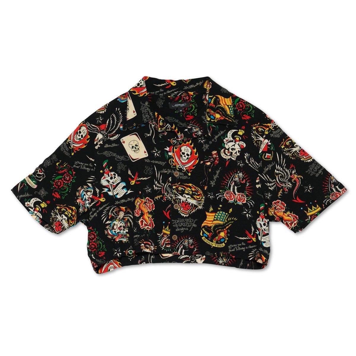 Ed Hardy Flashboard Cropped Camp Shirt (Bl) Topper Dame Svarte | LH3476951