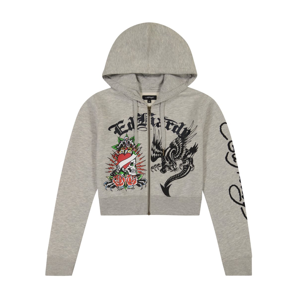 Ed Hardy Heart Roses Cropped Hoodie Hettegenser Dame Grå | FA7401853